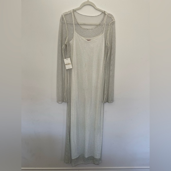 NWT Show Me Your Mumu Iconic Maxi Dress size Large with slip rhinestone white - Picture 5 of 12
